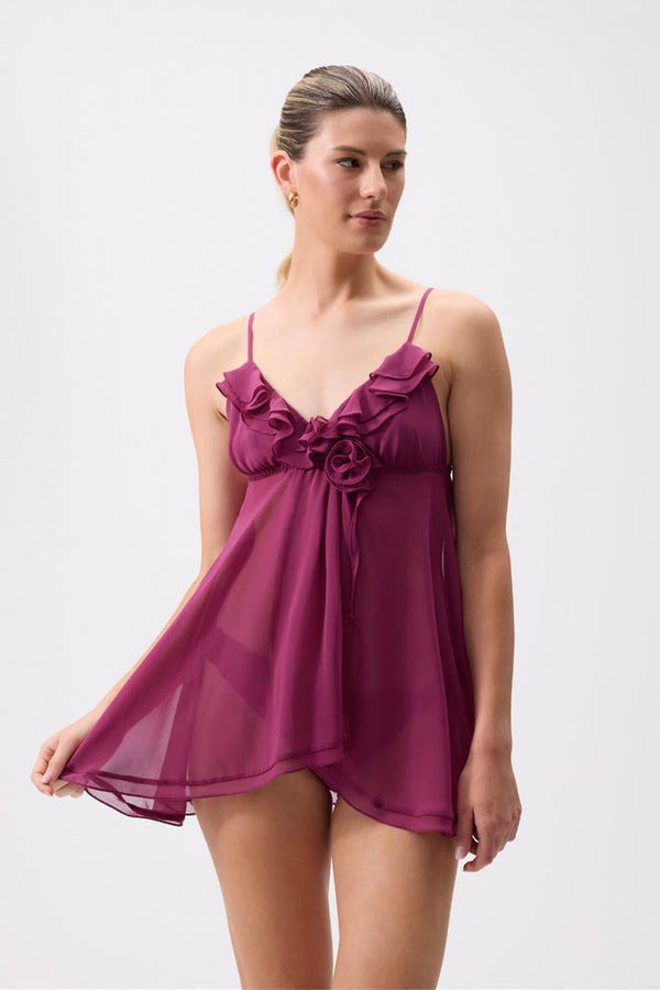 Rya Collection Charleston Babydoll Set - Berry