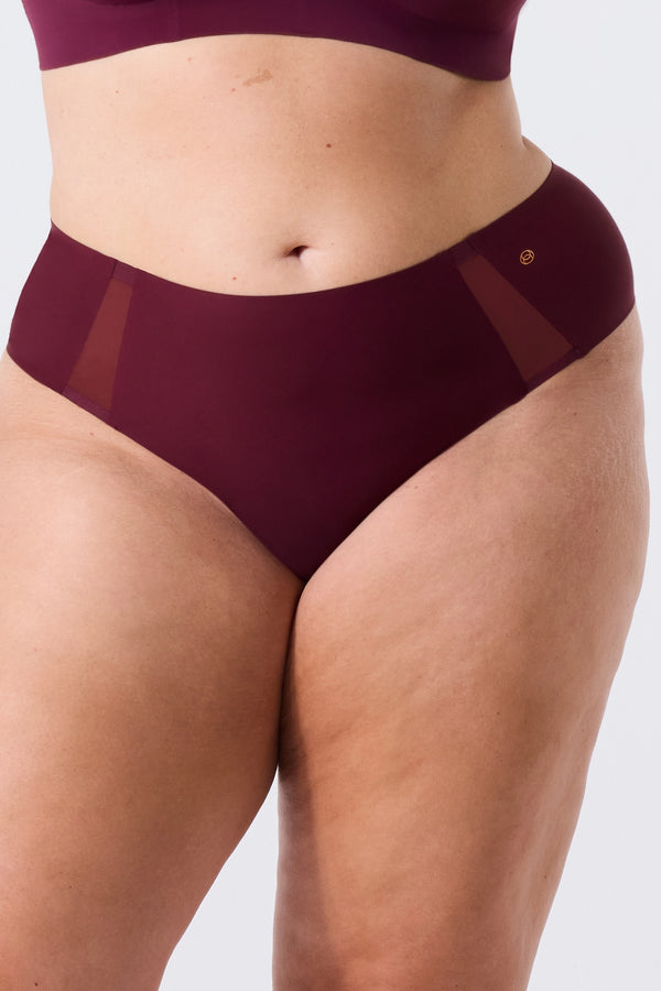 Evelyn & Bobbie Hi-Waist Thong Mesh - Berry (Limited Edition) - CURATED LINGERIE