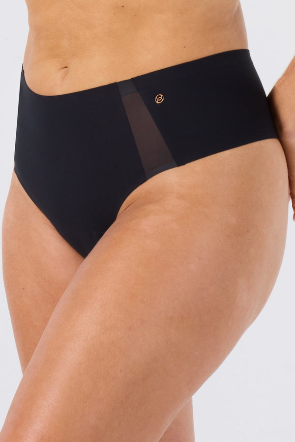 Evelyn & Bobbie Hi-Waist Thong (Mesh) - Black - CURATED LINGERIE