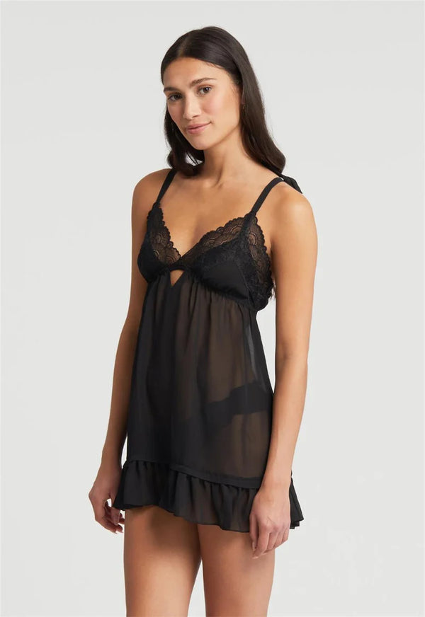 Rya Collection Dahlia Babydoll Set - Black - CURATED LINGERIE